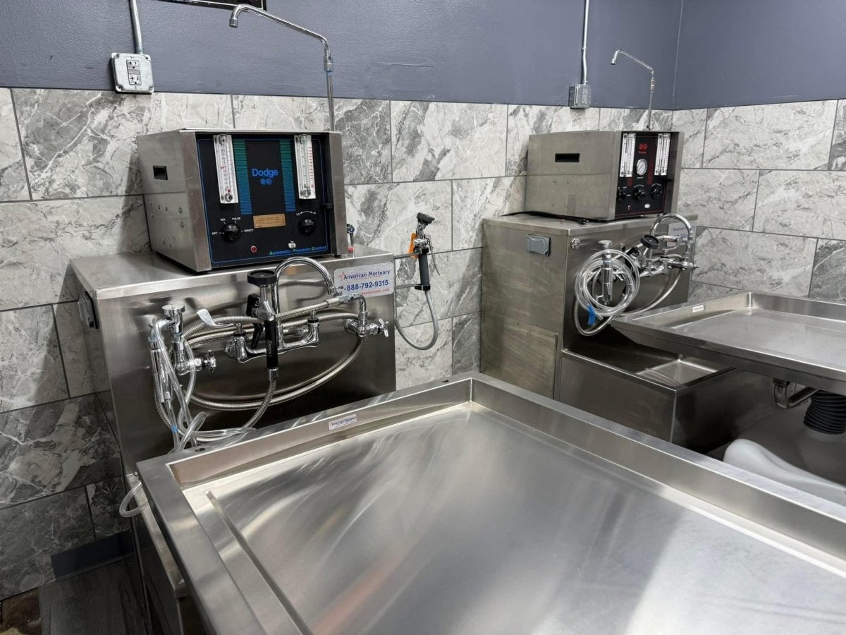 Affordable Mortuary Bundle: Hydraulic Embalming Table & Folding Prep Table - American - Made, Reliable Funeral Equipment - American Mortuary Coolers & Equipments Affordable Mortuary Bundle: Hydraulic Embalming Table & Folding Prep Table - American - Made, Reliable Funeral Equipment - American Mortuary Coolers & Equipments